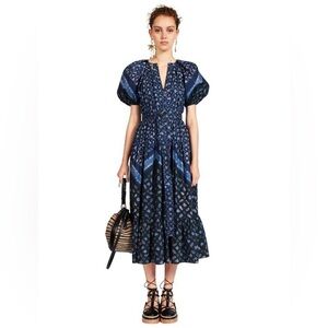 Ulla Johnson Navy and Black Midi Dress